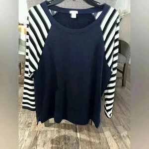 J.Crew Navy Sweatshirt With Striped Polyester Sleeves XL unique top